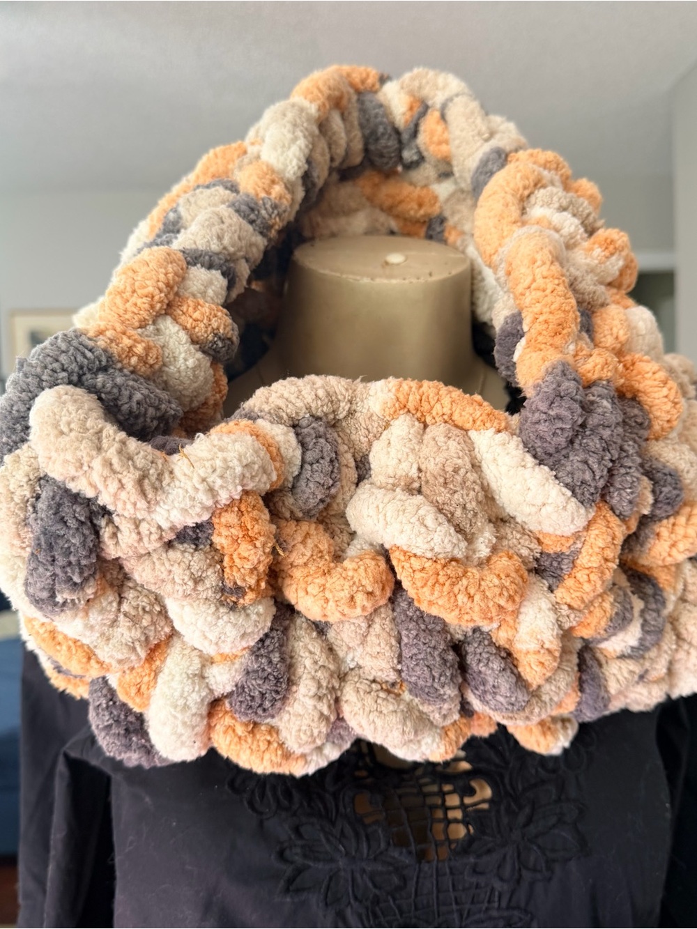 Plush Loop Scarf in Cream, Gray & Orange
